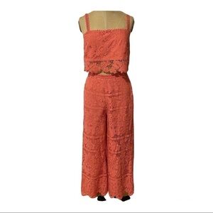 Saylor Willow Crochet Pant Set Top Bottoms Small* Beachy Wide Leg Coral